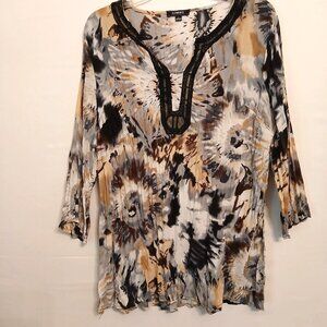 Elementz Blouse Womens Large V-Neck Tunic With 3/4 Sleeves